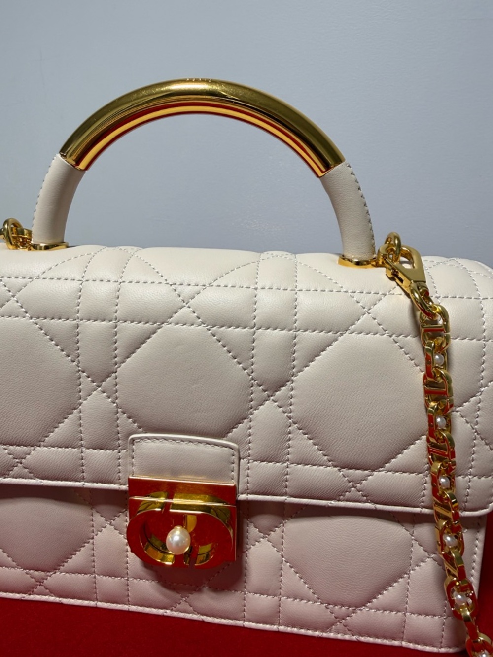 Dior Beige Quilted Top-Handle Satchel with Gold Hardware Limited Edition 2024